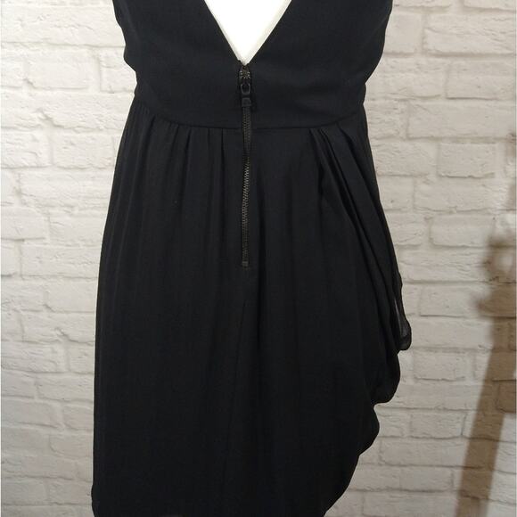 AM Alice + Olivia Designer Black Plunge Neck Silk Wrap Drape Mini Dress NWT S - Picture 9 of 12